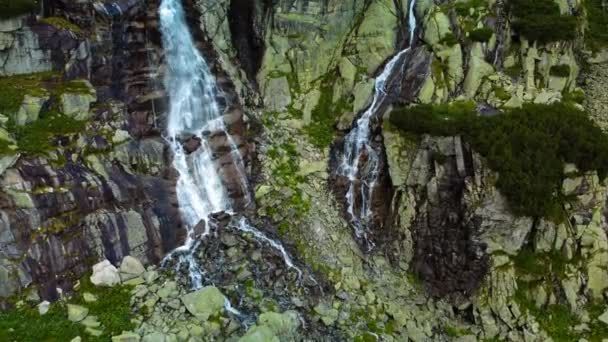 Панорамный Вид Водопад Скок Озеро Западной Части Высоких Татр Словакия — стоковое видео