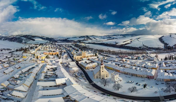 Panorama Aereo Della Città Podolinec Inverno Slovacchia Vicino Alti Tatra — Foto Stock