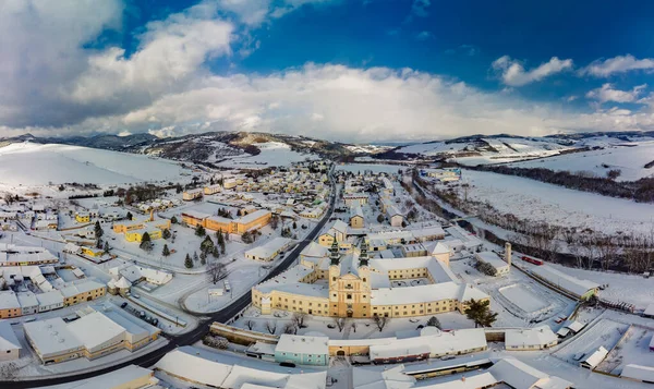 Panorama Aéreo Cidade Podolinec Inverno Eslováquia Perto High Tatras — Fotografia de Stock
