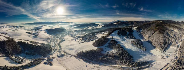 Winterpanorama Luftaufnahme Des Skizentrums Vysne Ruzbachy Slowakei — Stockfoto