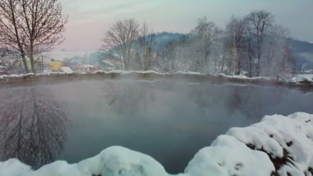 Travertine Lake Hot Water Close Spa Vysne Ruzbachy Slovakia Winter — Stock Video