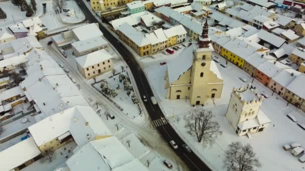 Slovakya Nın Podolinec Kasabasının Kışın High Tatras Yakınlarındaki Hava Manzarası — Stok video