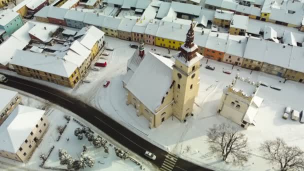 Panorama Aéreo Ciudad Podolinec Invierno Eslovaquia Cerca High Tatras — Vídeo de stock