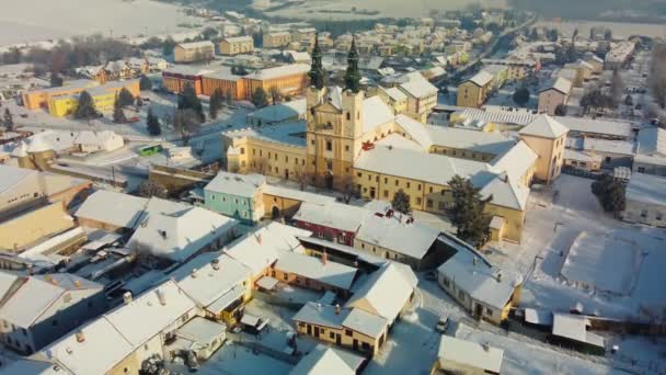 Letecké Panorama Města Podolinec Zimě Slovensko Blízkosti Vysokých Tater — Stock video