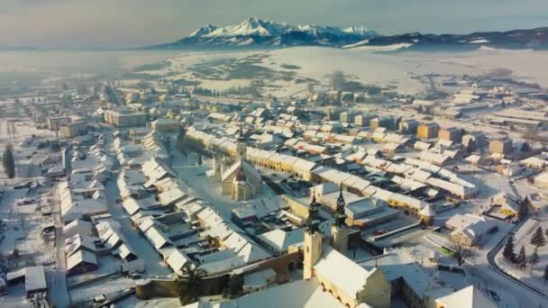 Slovakya Nın Podolinec Kasabasının Kışın High Tatras Yakınlarındaki Hava Manzarası — Stok video