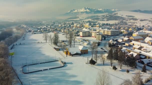 Letecké Panorama Města Podolinec Zimě Slovensko Blízkosti Vysokých Tater — Stock video