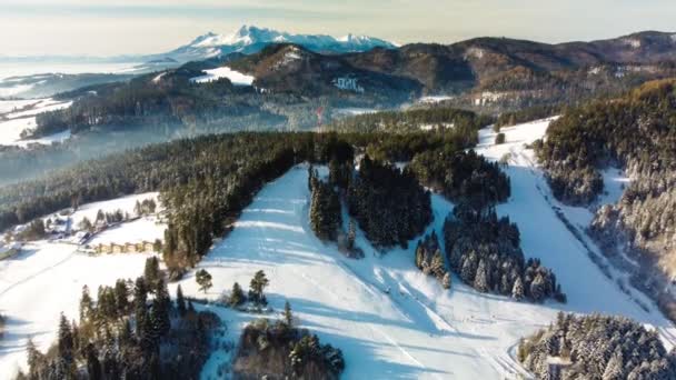 Winterpanorama Luftaufnahme Des Skizentrums Vysne Ruzbachy Slowakei — Stockvideo