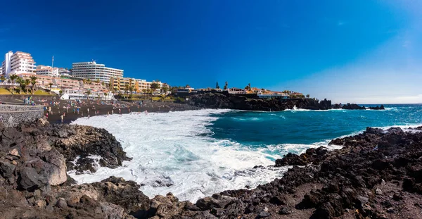 Playa Arena Oblíbená Pláž Černým Sopečným Pískem Tenerife Kanárské Ostrovy — Stock fotografie