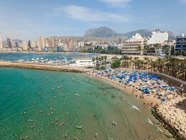 Flygfoto Över Den Populära Spanska Medelhavet Badorten Benidorm Med Höga — Stockfoto