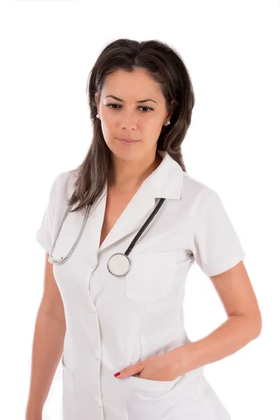 Kvinna läkare isolerade vit bakgrund — Stockfoto