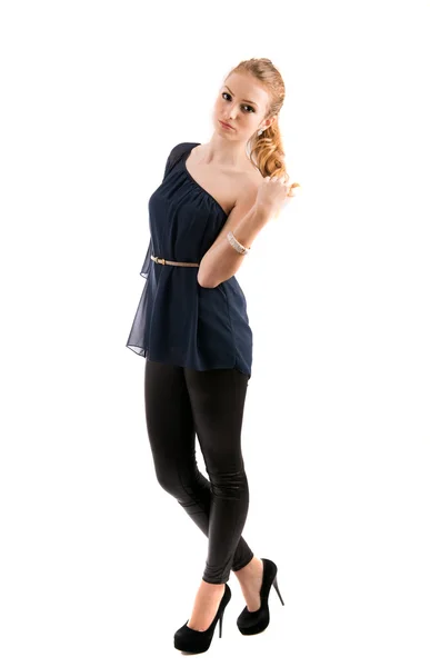 Beautiful blonde young lady posing in studio — Stock Photo, Image