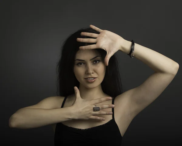 Una serie di foto della ragazza con emozioni diverse — Foto Stock