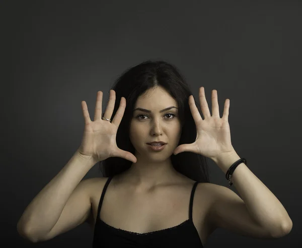 Een reeks van foto's van het meisje met verschillende emoties — Stockfoto