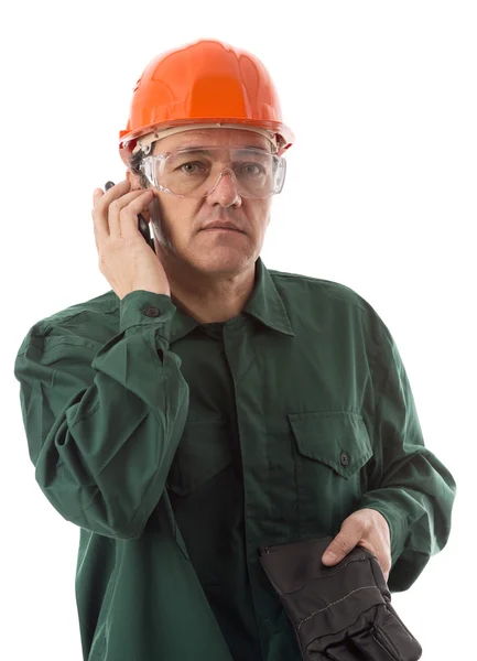 Ondernemer op de telefoon op witte achtergrond — Stockfoto