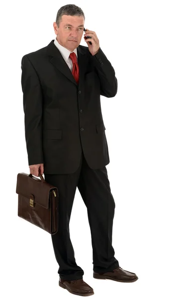 Uomo d'affari più anziano con valigetta isolata su sfondo bianco — Foto Stock