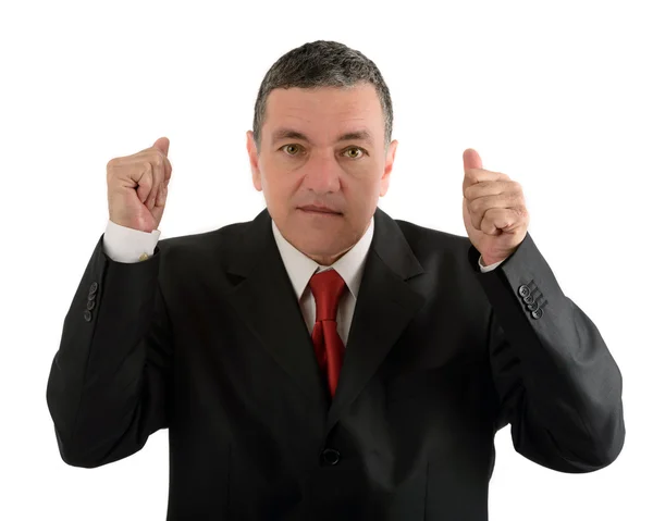 Пожилой бизнесмен делает различные жесты изолированы на белом фоне — стоковое фото