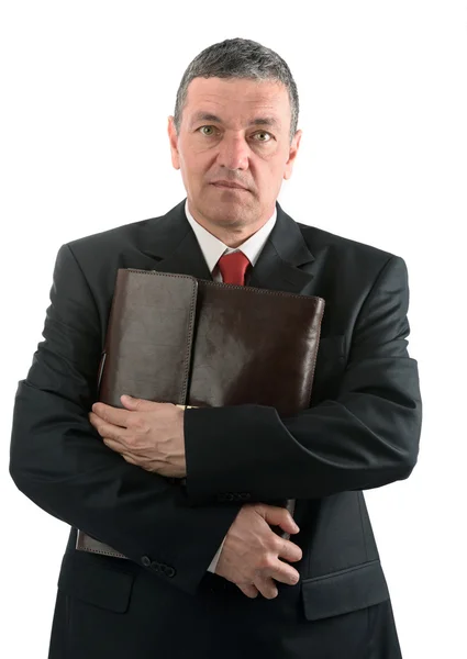 Älterer Geschäftsmann mit Aktentasche isoliert auf weißem Hintergrund — Stockfoto