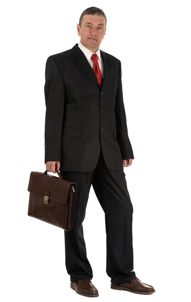 Older businessman with briefcase isolated on white background — Stock Photo, Image