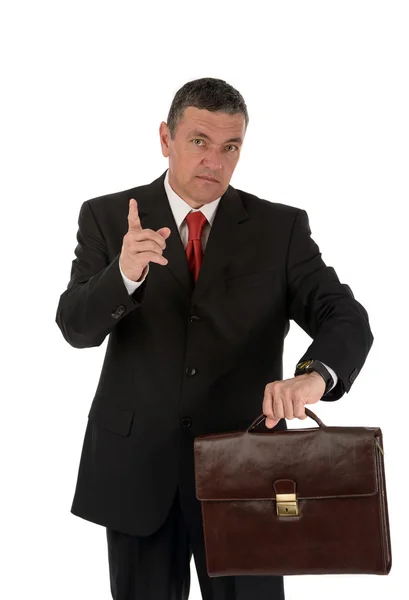 Older businessman with briefcase isolated on white background — Stock Photo, Image