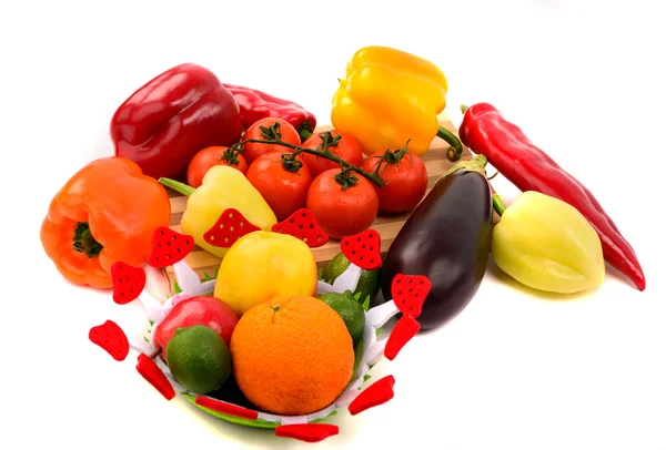 Zbiór różnych owoców i warzyw na białym tle na biały backgro — Zdjęcie stockowe