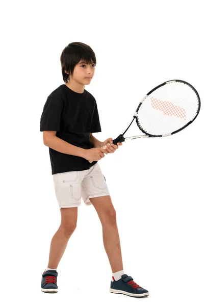 Portrait of a handsome boy with a tennis racket isolated on whit Stock Image