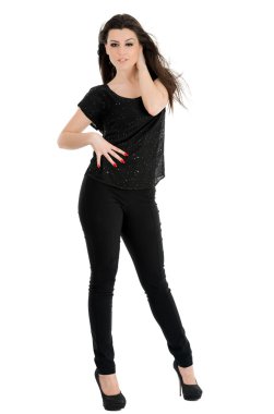 güzel bir kadın ile bir moda modunun uzun kahverengi hair.pportrait