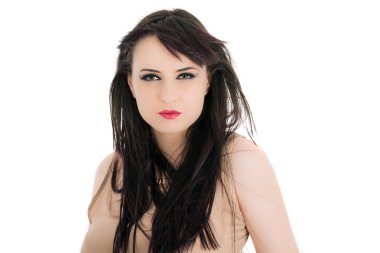 güzel bir kadın ile bir moda modunun uzun kahverengi hair.pportrait
