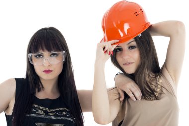 iki kadın işçiye izole bir yere üstünde beyaz arka plan