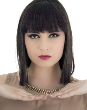 güzel bir kadın ile bir moda modunun uzun kahverengi hair.pportrait