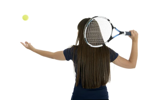 A pretty, athletic female tennis player isolated on a white back — Stock Photo, Image