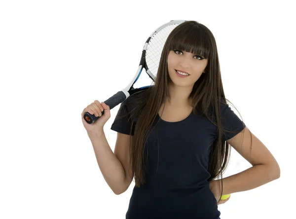 A pretty, athletic female tennis player isolated on a white back — Stock Photo, Image