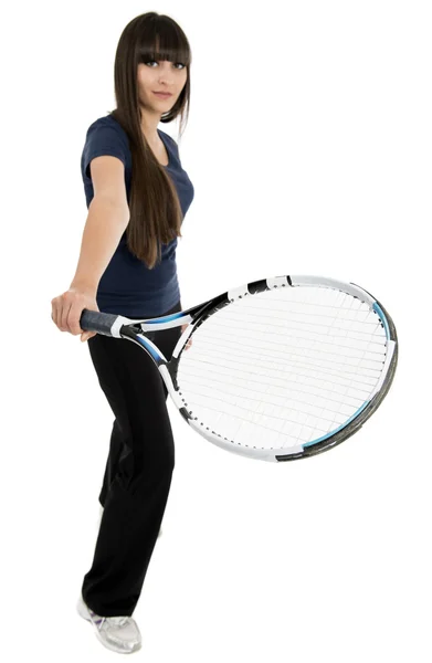 A pretty, athletic female tennis player isolated on a white back — Stock Photo, Image