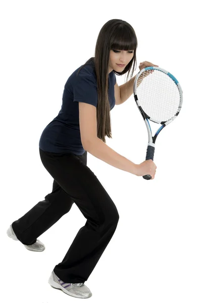 A pretty, athletic female tennis player isolated on a white back — Stock Photo, Image