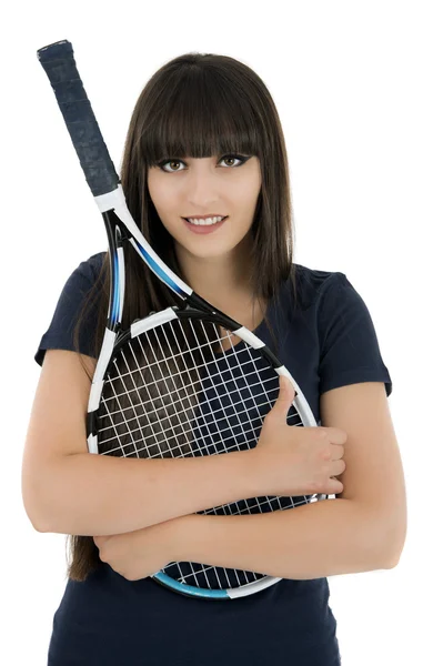 A pretty, athletic female tennis player isolated on a white back — Stock Photo, Image