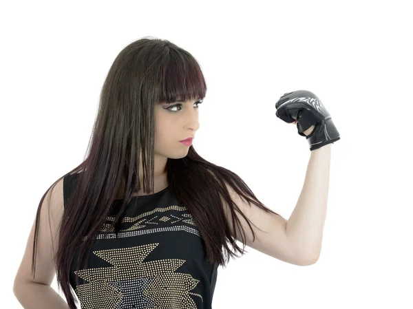 Young sexy girl over white background with boxing gloves — Stock Photo, Image