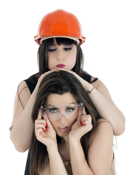 Young sexy businesswoman with helmet and glasses — Stock Photo, Image