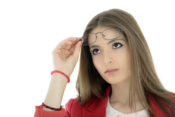 Retrato de mujer de negocios en traje rojo aislado sobre fondo blanco — Foto de Stock