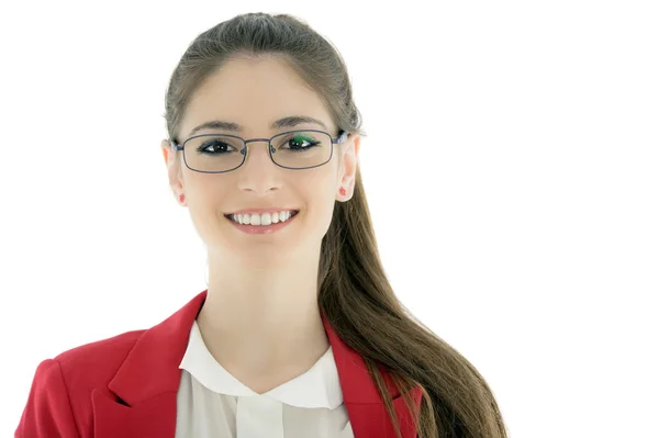 Porträt einer Geschäftsfrau im roten Anzug isoliert auf weißem Hintergrund — Stockfoto