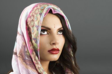 Güzel bir Hintli genç kızın portresi.