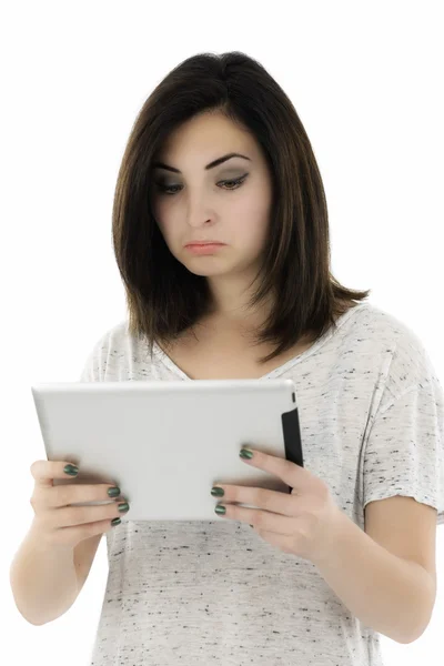 Mladý překvapený student dívka s tablet pc — Stock fotografie