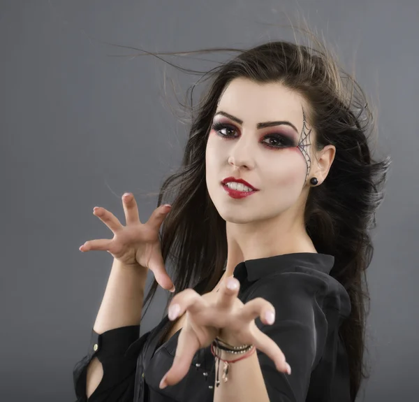 Beauty portrait of young glamour beautiful halloween woman — Stock Photo, Image