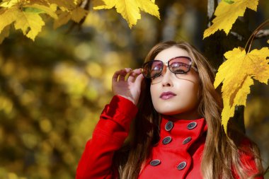 güzel genç kız sonbahar özgeçmişlerine bakarak