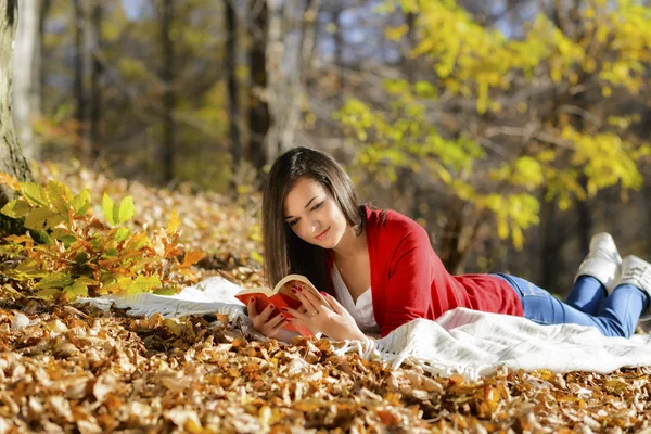 Beautiful girl with book in the autumn park Royalty Free Stock Images