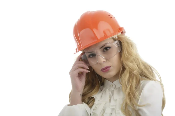 Worker contractor woman. Isolated on white background. — Stock Photo, Image