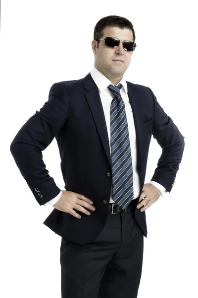 Happy satisfied mature businessman looking at camera isolated on — Stock Photo, Image