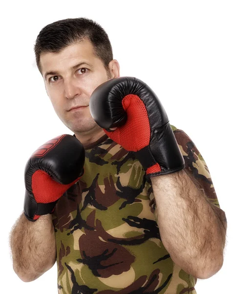 Στρατιώτης κατάρτισης με γάντια του μποξ — Φωτογραφία Αρχείου