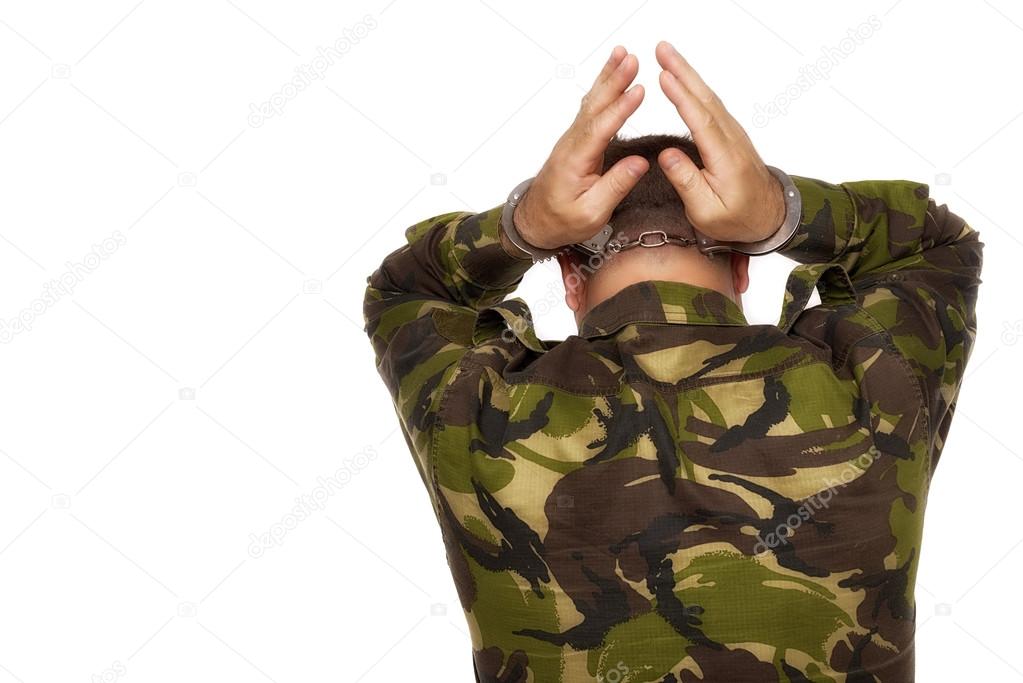 soldier surrenders isolated on white background