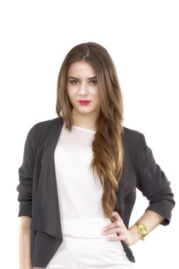 gülümseyen bir ofis en sevimli genç iş kadını portresi