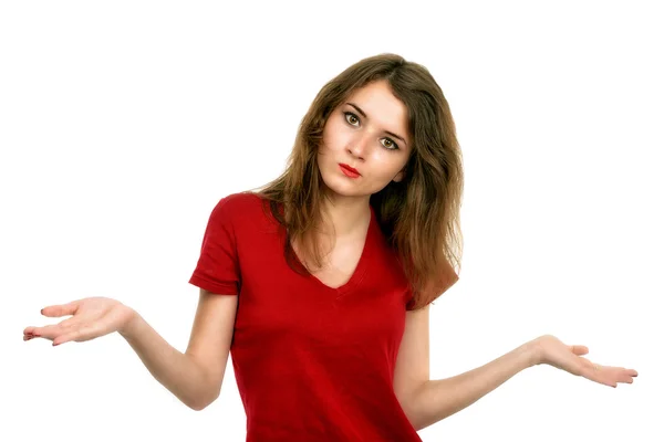 Caucasian woman with her both her empty palms extended — Stock Photo, Image