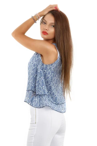 Young beautiful  brunette  stylish woman isolated on white backg — Stock Photo, Image